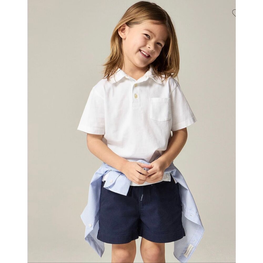 J.Crew Kids' new short-sleeve garment-dyed polo shirt in White NWT size 12-13